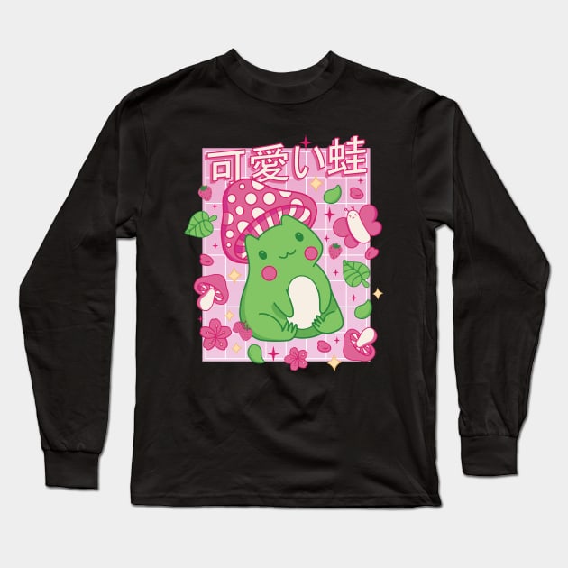 Cute Cottagecore Frog Kawaii Strawberry Aesthetic Long Sleeve T-Shirt by Sugoi Otaku Gifts